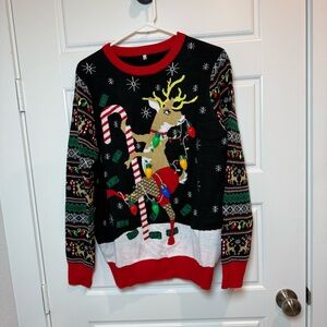 Holiday Reindeer Crewneck Sweater - Black, Red, Green ugly sweater NWOT